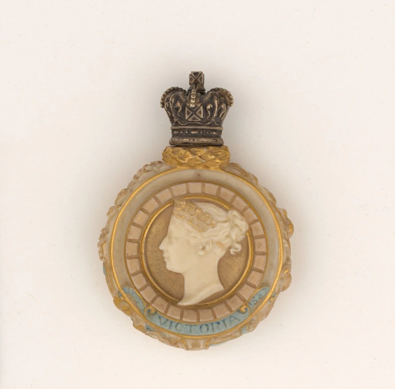 Royal Worcester (England, established 1751), Scent bottle , circa 1887, porcelain and silver, 3 × 2 1/8 × 3/4 inches. Portland Museum of Art, Maine. Bequest of Eleanor G. Potter, 2021.6.1. Image courtesy Luc Demers.