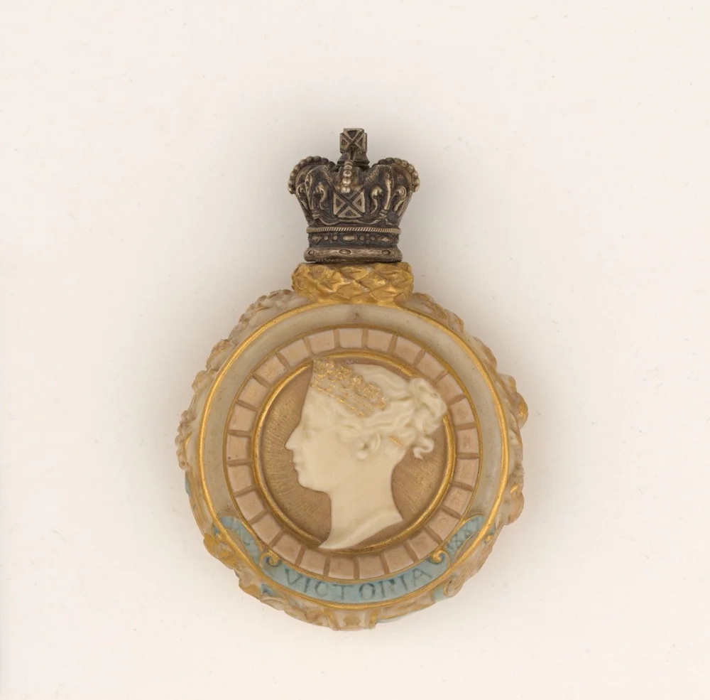  Royal Worcester (England, established 1751),  Scent bottle , circa 1887, porcelain and silver, 3 × 2 1/8 × 3/4 inches. Bequest of Eleanor G. Potter, 2021.6.1. Image courtesy Luc Demers 