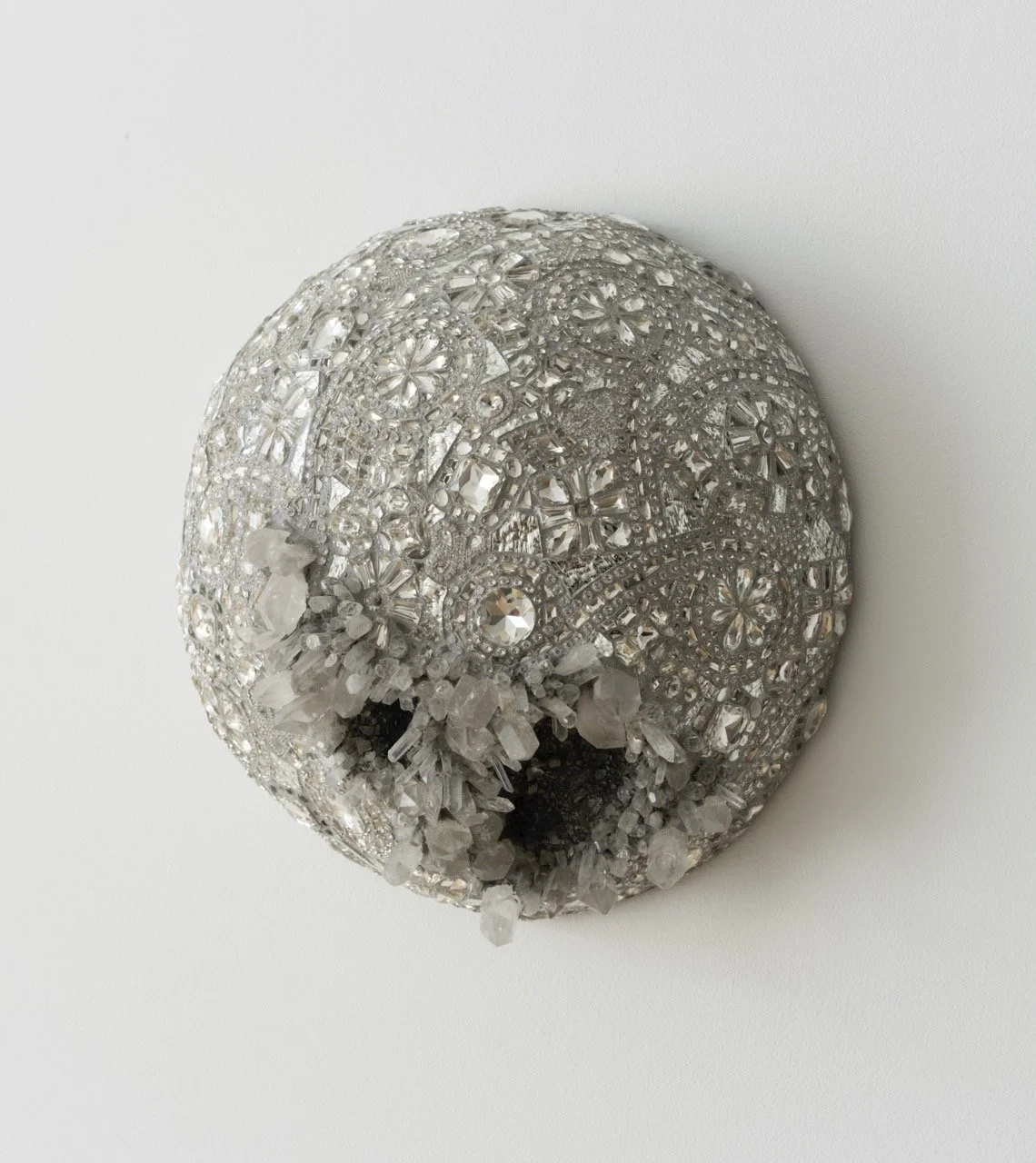 Lauren Fensterstock (United States, born 1975), When a Third Sun , 2021, glass, vintage crystal, quartz, and mixed media, 14 7/8 × 14 1/2 × 8 inches. Portland Museum of Art, Maine. Museum purchase with support from the Peggy and Harold Osher Acquis