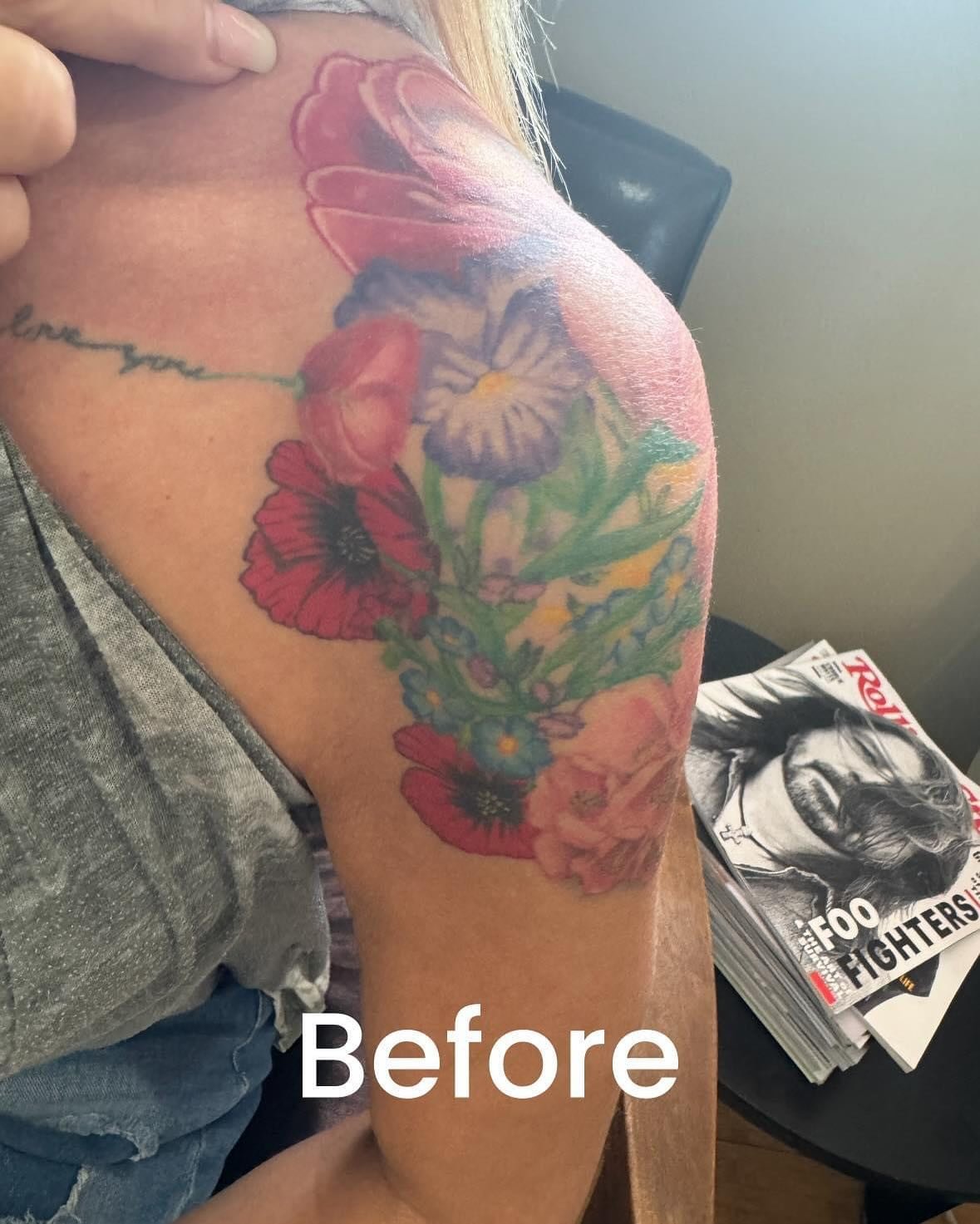 Tattoo Redo done by Gabe @gabriel_richmond #flowers #moreflowers #tattoo #gallipolisohio #templetattooohio