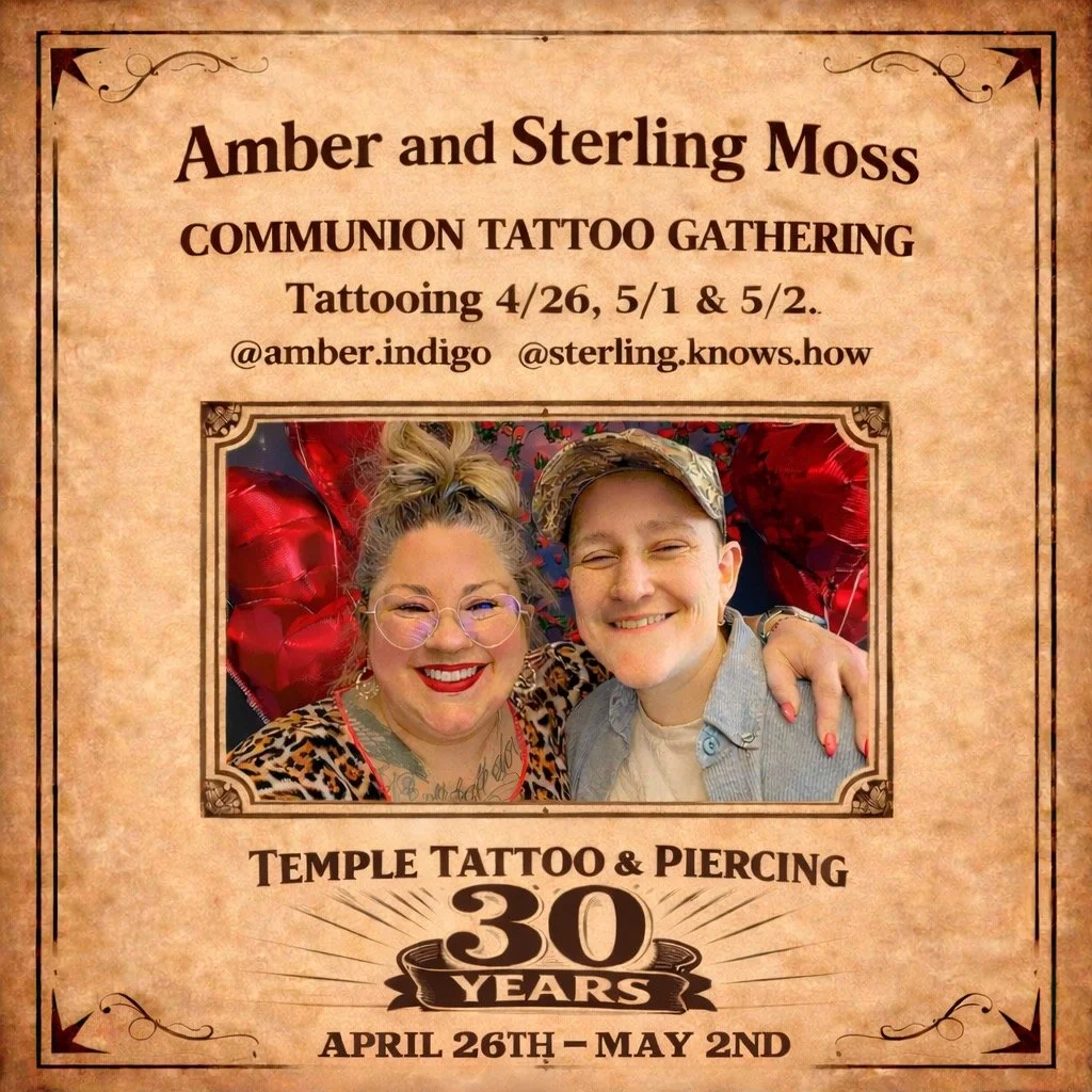 🔥 GUEST ARTISTS ANNOUNCEMENT 🔥
We&rsquo;re so excited to welcome Amber &amp; Sterling Moss to our 30th Anniversary Celebration at Temple Tattoo &amp; Piercing! 🖤
They&rsquo;re coming in from Communion Tattoo Gathering &ndash; Dunbar, WV and will b