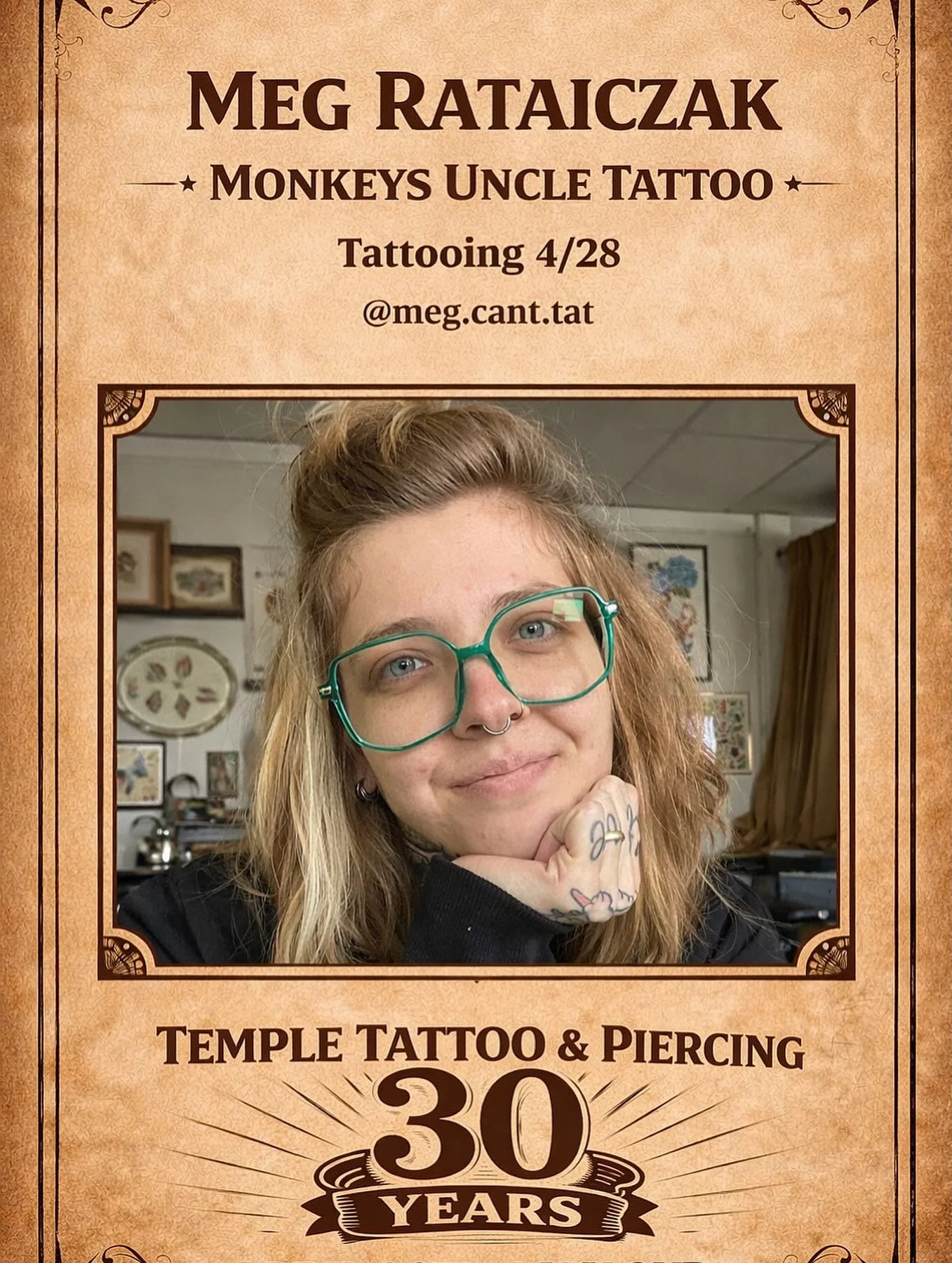 🔥We&rsquo;re excited to welcome Meg Rataiczak from Monkeys Uncle Tattoo to our 30th Anniversary Celebration!🔥
Meg will be tattooing on 4/28.
If you&rsquo;d like to get on her schedule, please reach out to her directly to book your appointment.
📲 @