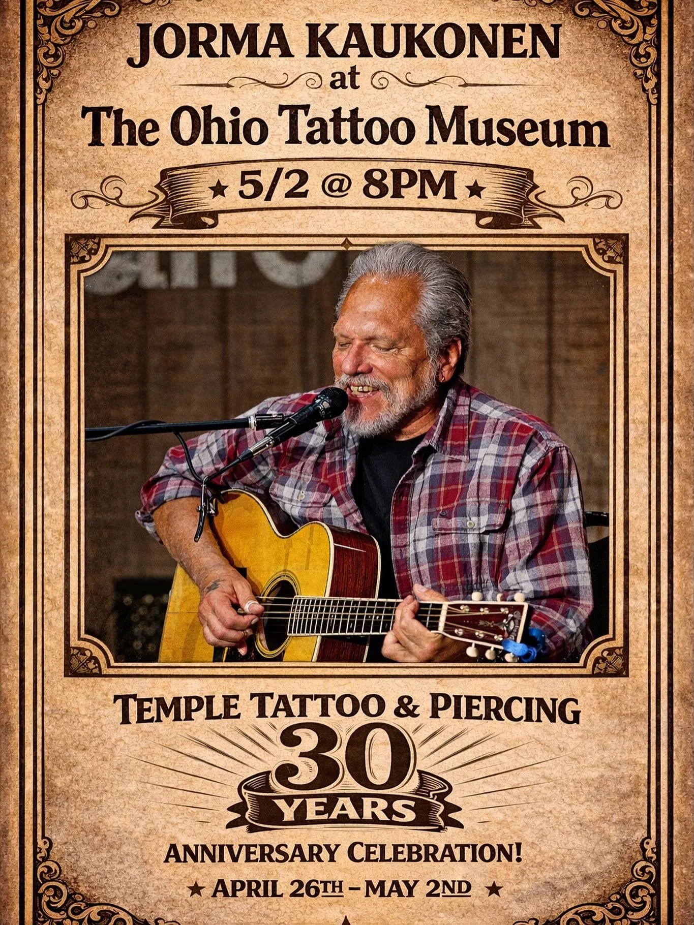 🔥 We&rsquo;re honored to welcome Jorma Kaukonen to our 30th Anniversary Celebration 🔥
A legendary force in American blues, folk, and rock, Jorma is a founding member of Jefferson Airplane, co-creator of Hot Tuna, and a Rock &amp; Roll Hall of Fame 