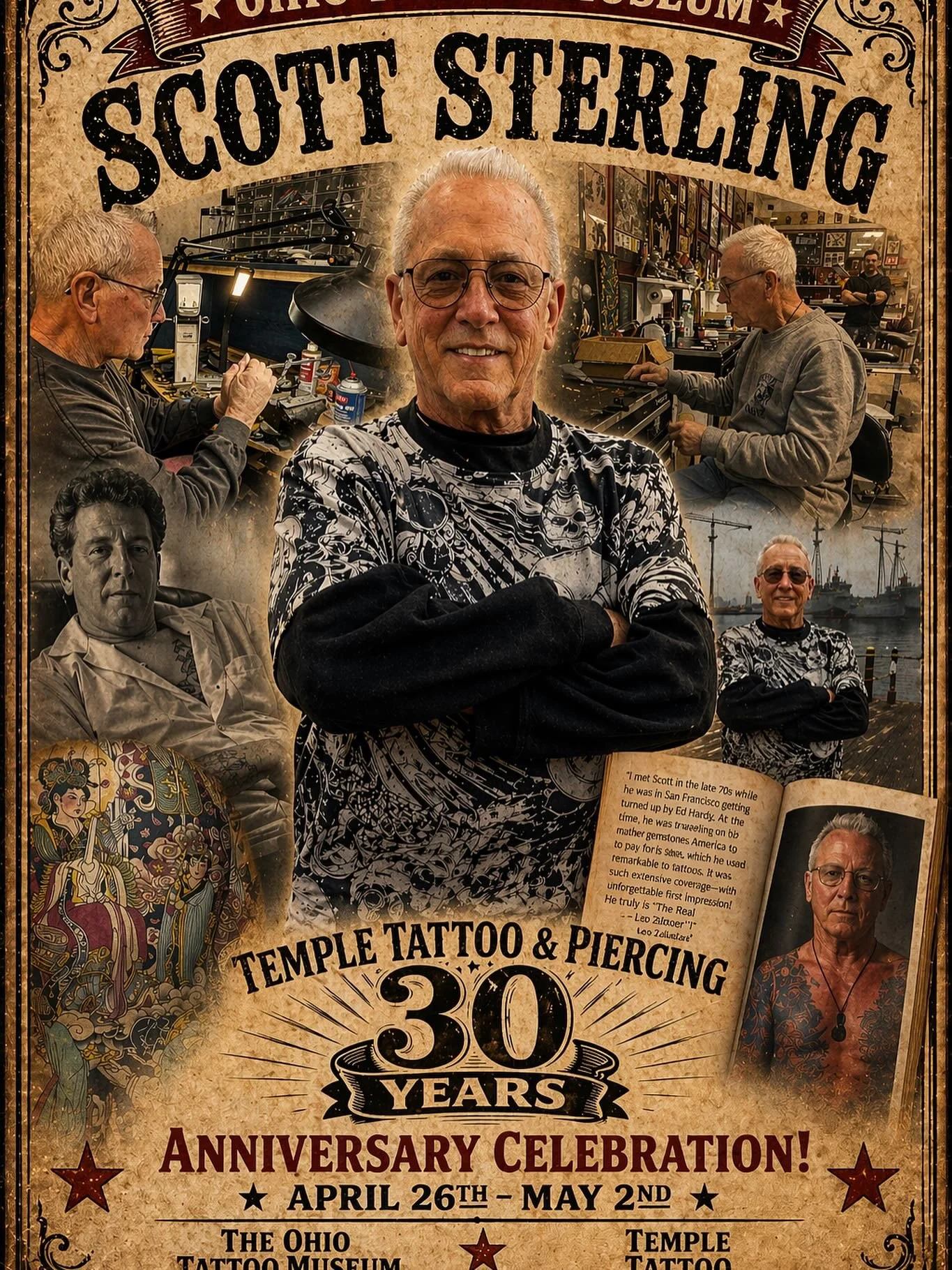⭐️We&rsquo;re honored to welcome Scott Sterling to our 30th Anniversary Celebration.⭐️
Scott is a true tattoo icon and master machine builder, with decades of experience and influence in the tattoo world. He&rsquo;ll be with us April 26th &ndash; Apr