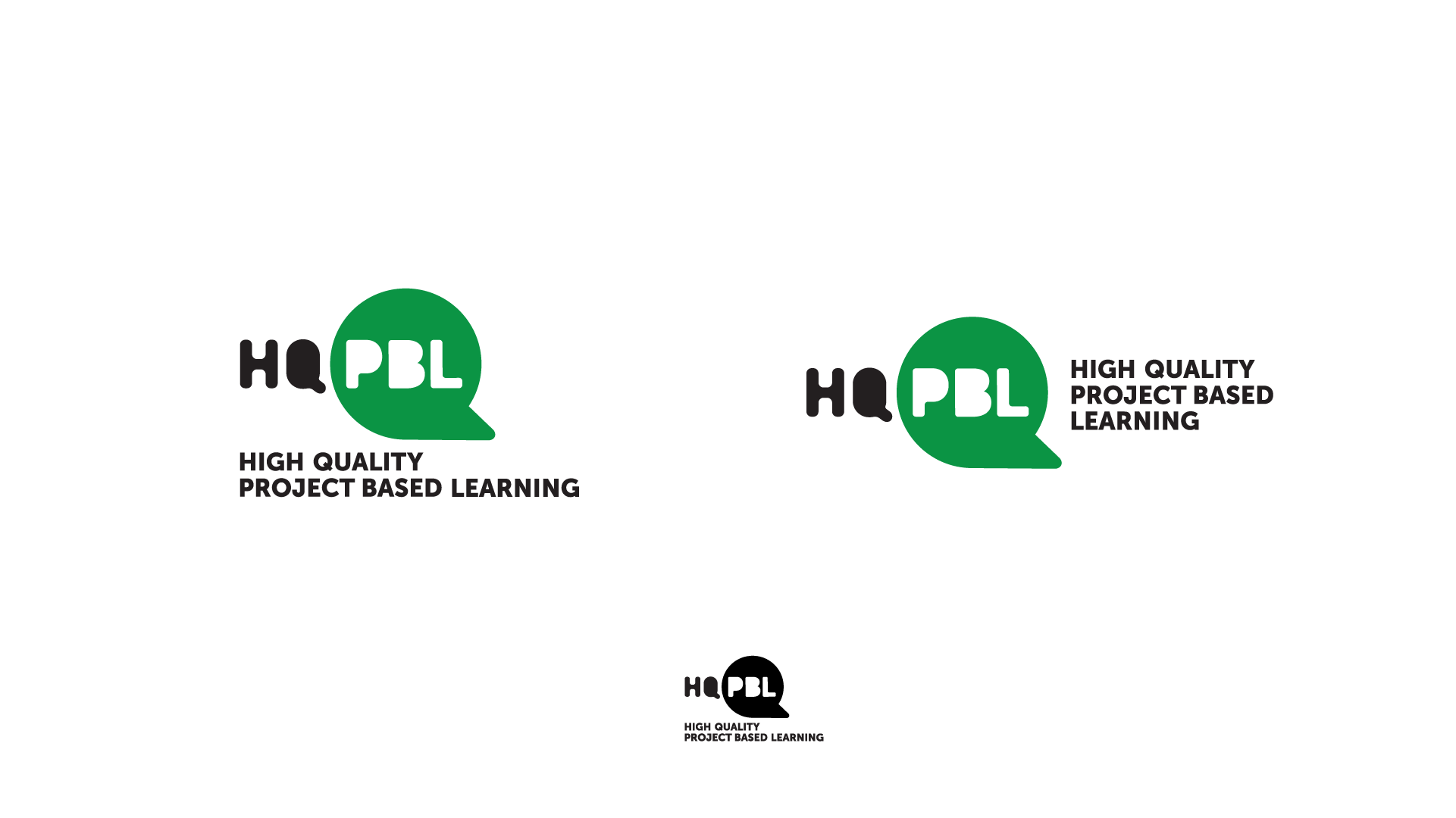 This design concept was inspired by the power skills of collaboration and communication that are among the benefits of project-based learning. The speech bubble is representative of the Q and creates a strong, iconic mark. These options explore the full abbreviation of HQPBL and is paired with the full written text in both horizontal and stacked formats . The logo below shows how it works in one color and when it is reduced to a very small size.