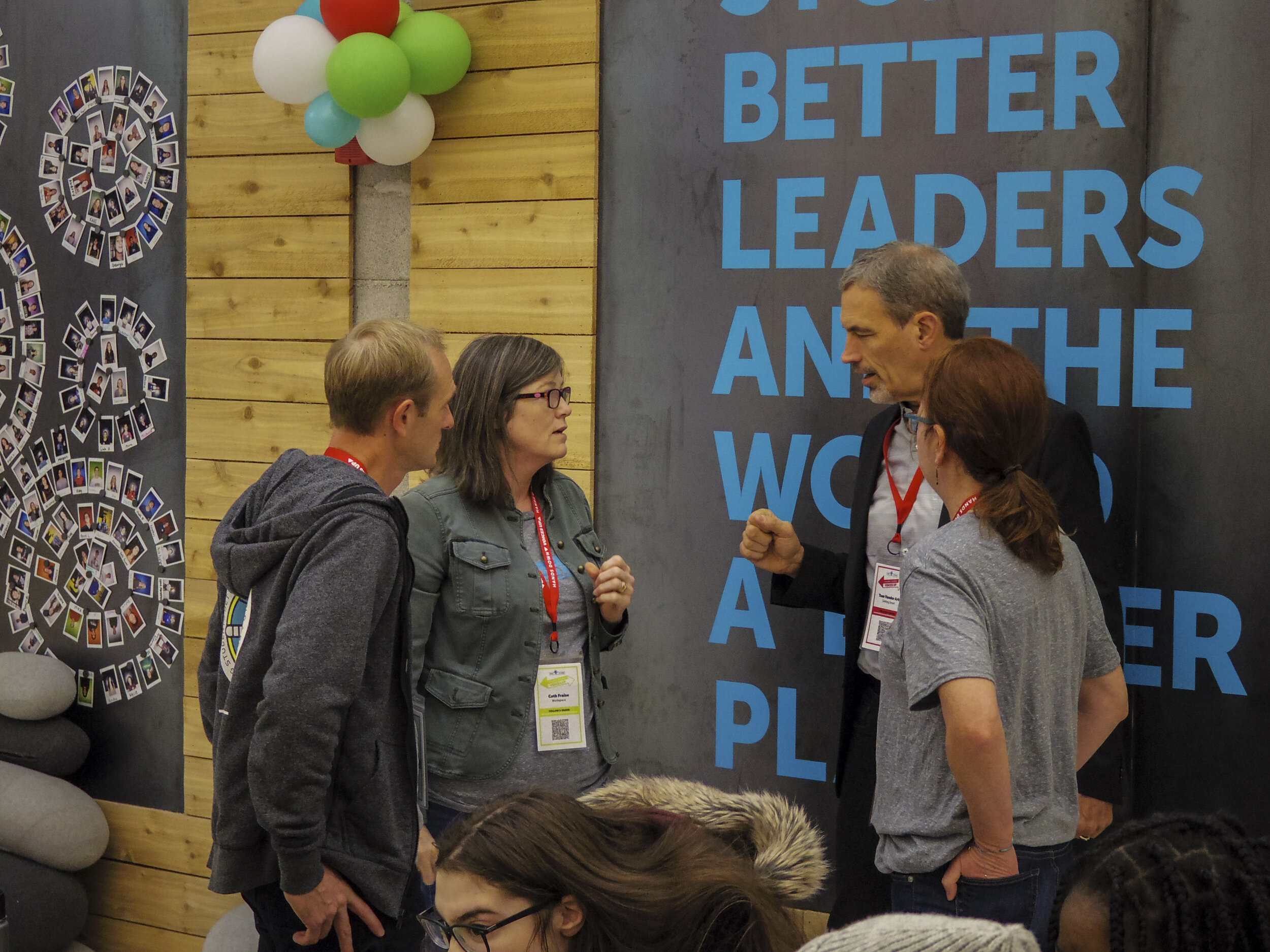  At Hands Down, Voices Up, student leaders – as well as adults who mentor, coach and support them – gathered to explore the power of student voice and how to put it into practice on a daily basis. From left to right: Jesse Ross of One Stone, Cath Fra