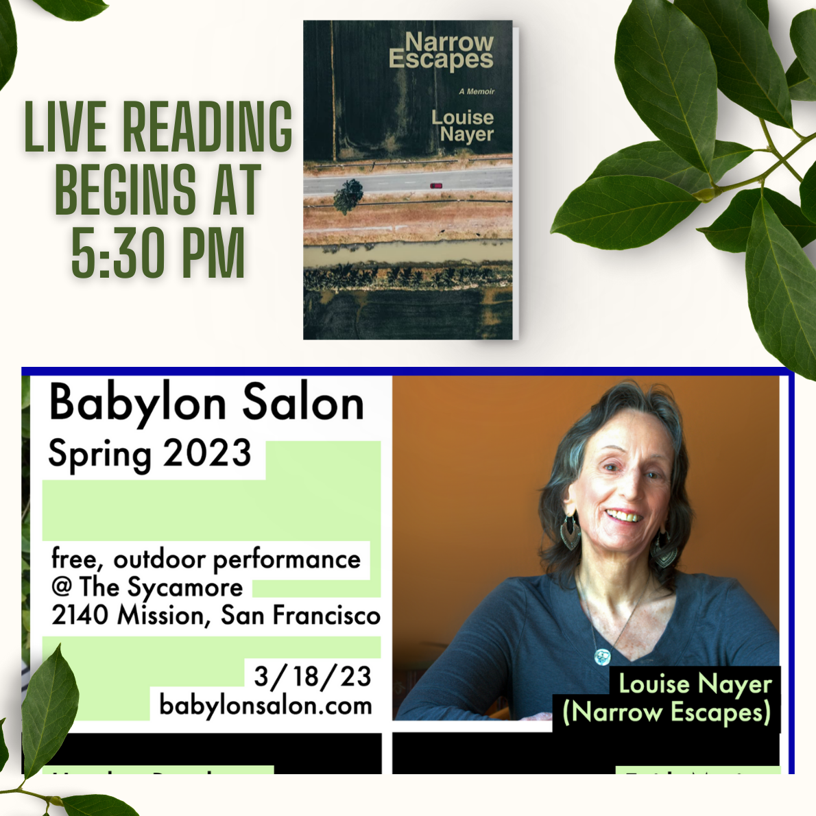 Live Reading of Narrow Escapes at Babylon Salon