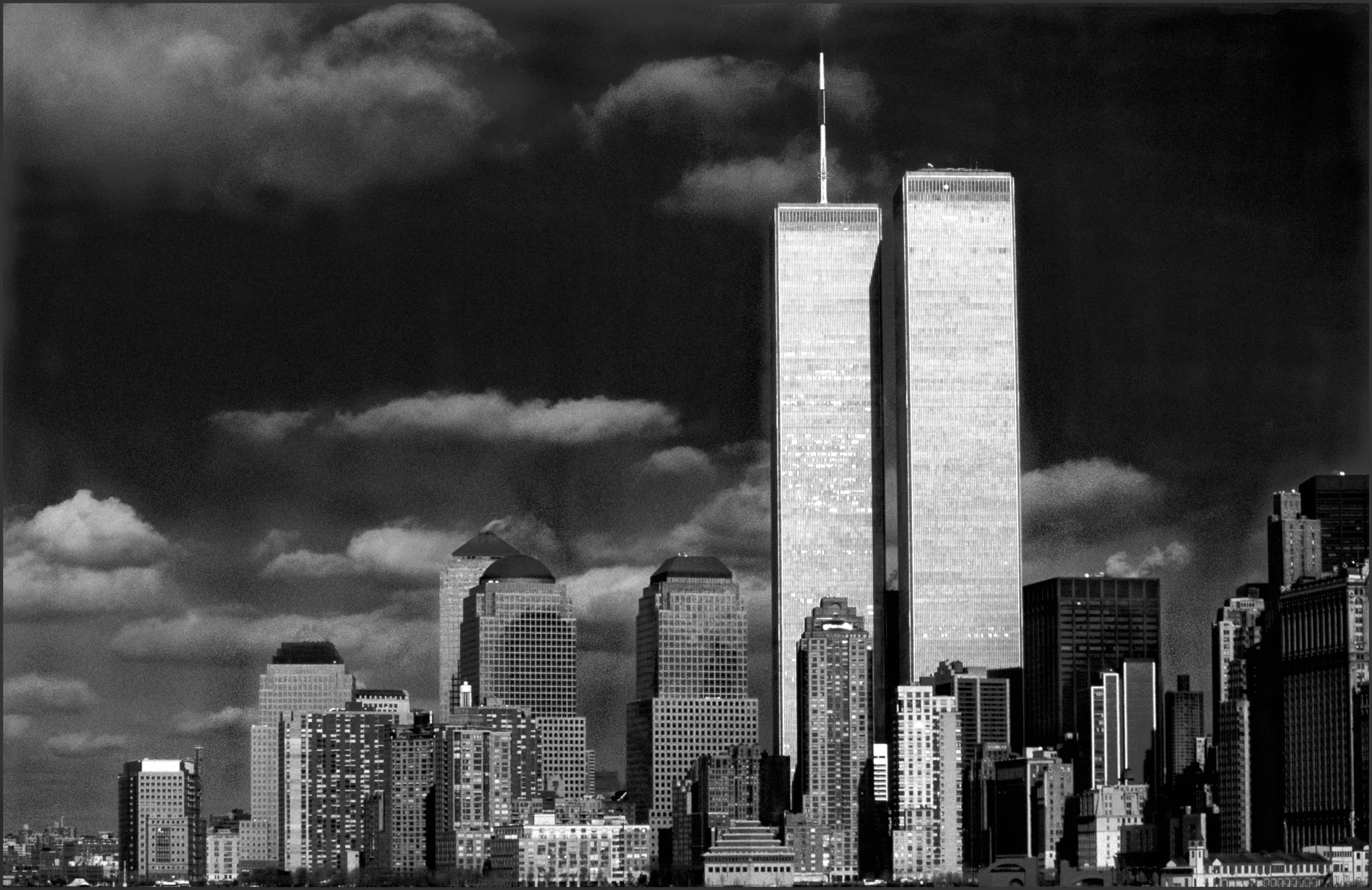 Twin Towers from Statute of Liberty Ferry  B&W.JPG