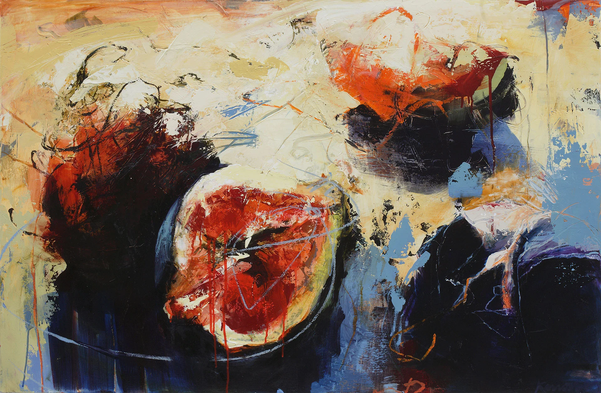 Split Fig, Oil, alkyd, wax on canvas, 34" x 52"