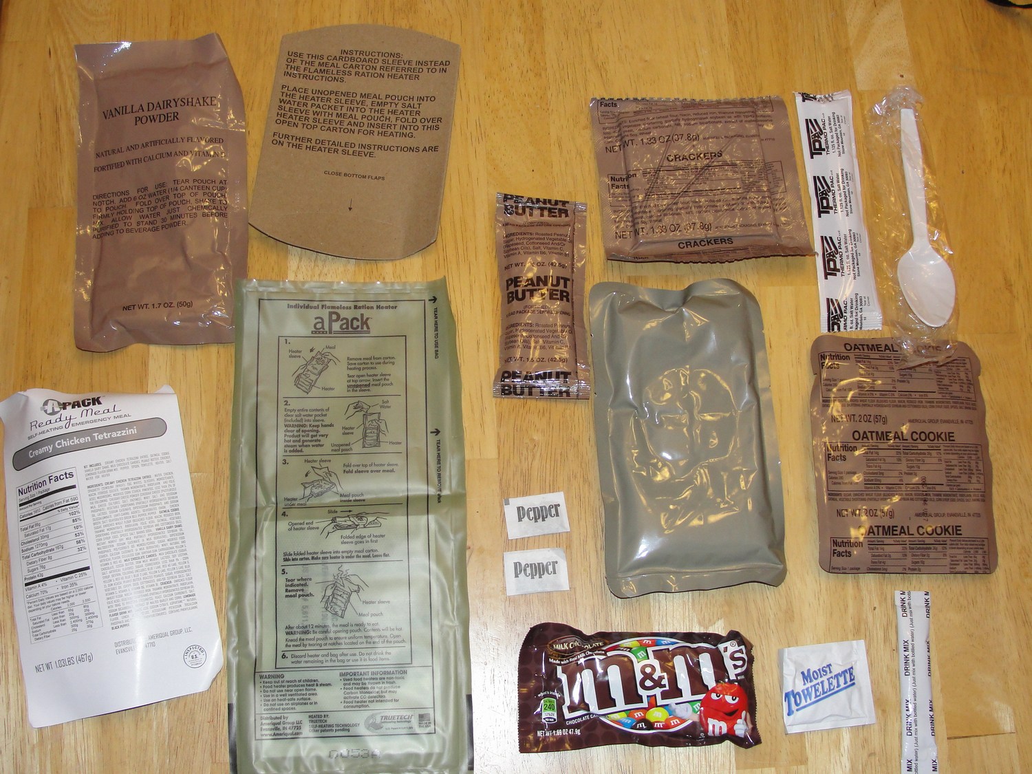 One MRE unpacked. It's a lot of food.