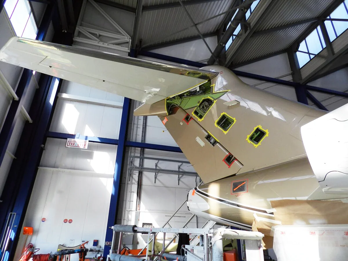 Bombardier Challenger 300 CL300 undergoing 8C maintenance inspection