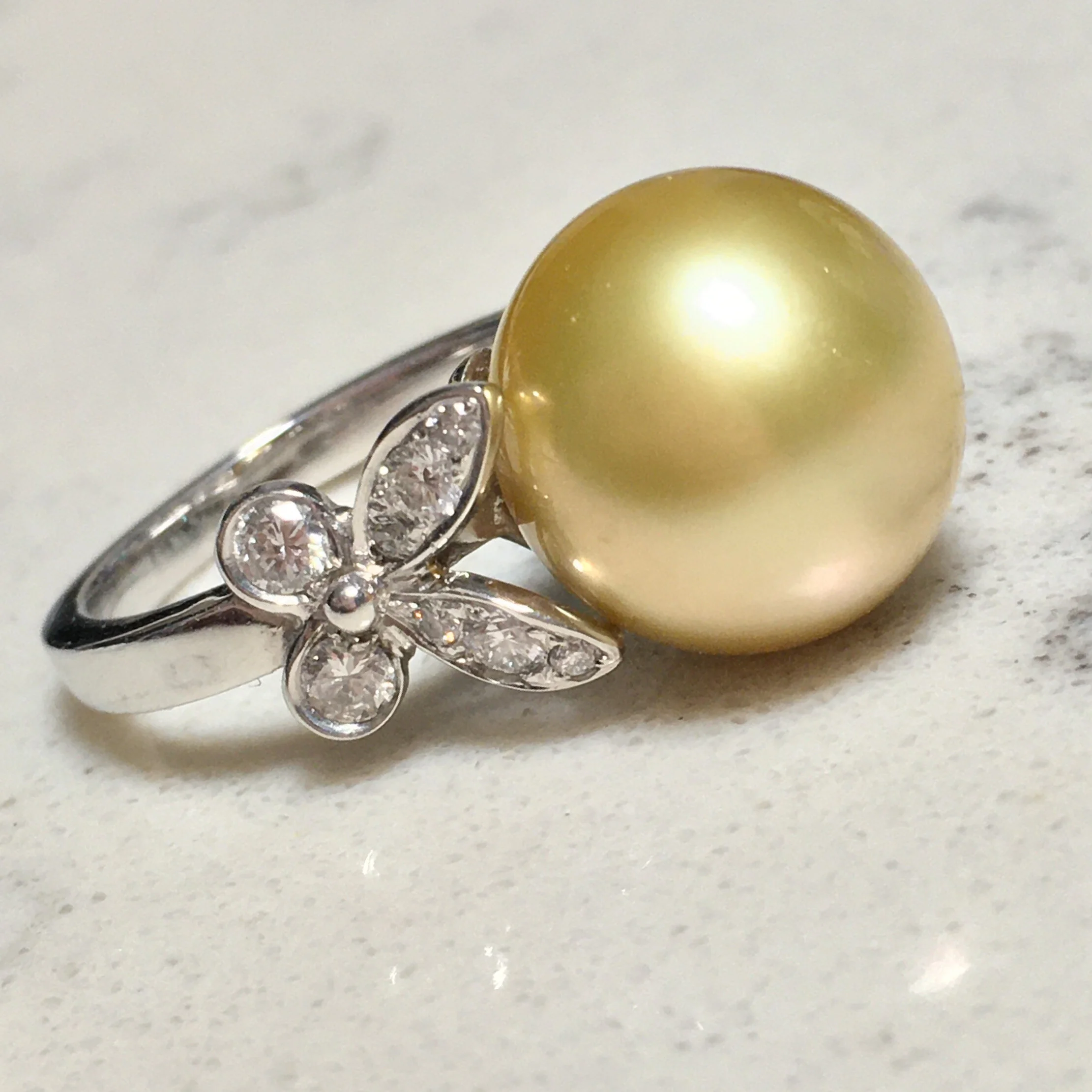 Golden South Sea Pearl Ring with Diamonds