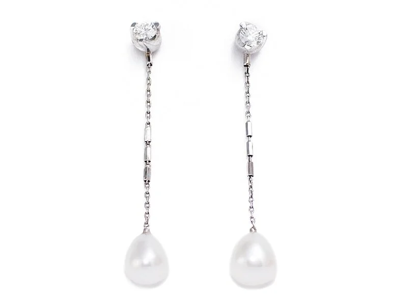 Freshwater Pearl Drop Earrings with Diamond Studs