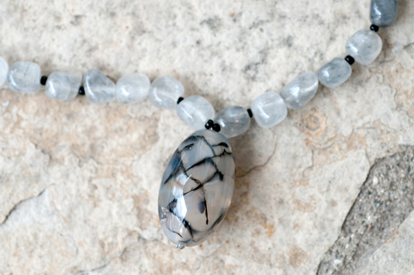  Dragonfly pendant and grey quartz  18”  $34.95 