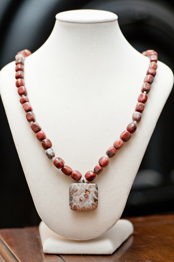  Fossil pendant and sesame jasper  18”  $39.95 