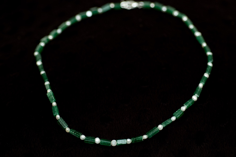  Green-dyed quartz with pearls  18”  $29.95 