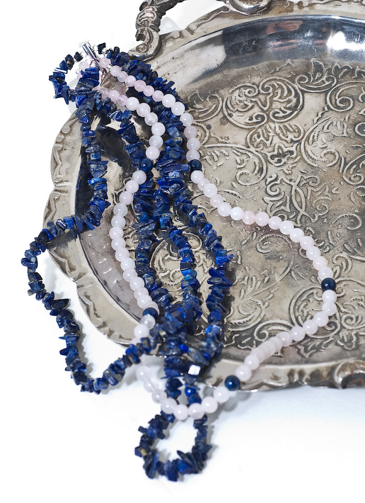 Lapis lazuli and rose quartz (layered necklace, three strands)  18”  $44.95 
