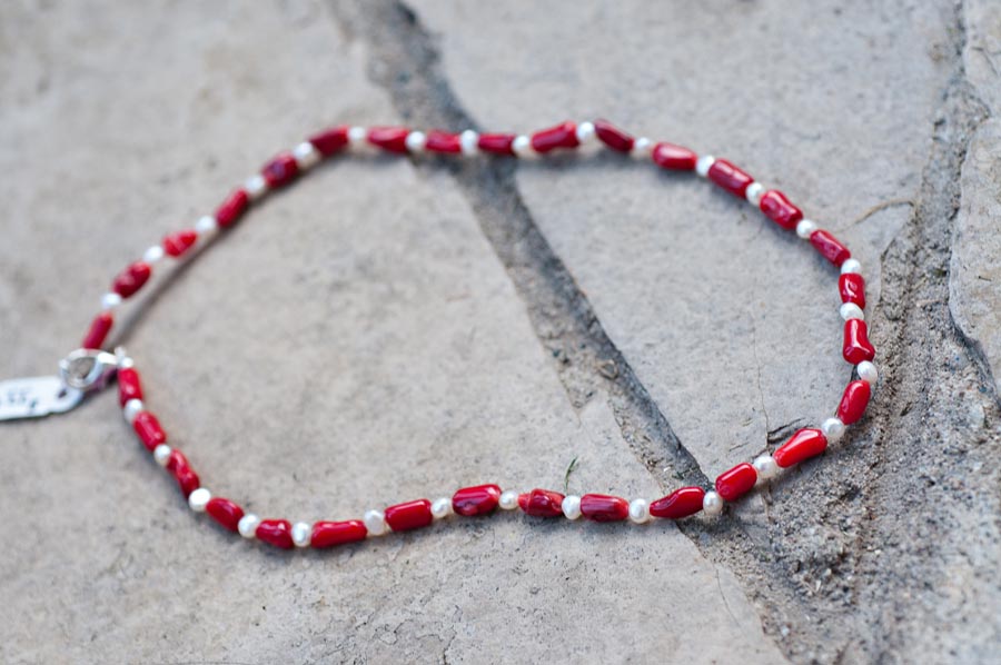  Red coral with white pearls  18”  $29.95 