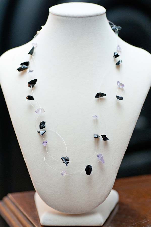  Floating amethyst and black onyx (one amethyst and two black)  17”  $19.95 