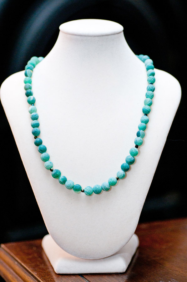  Frosted green quartz with japanese seed beads  17”  $19.95 
