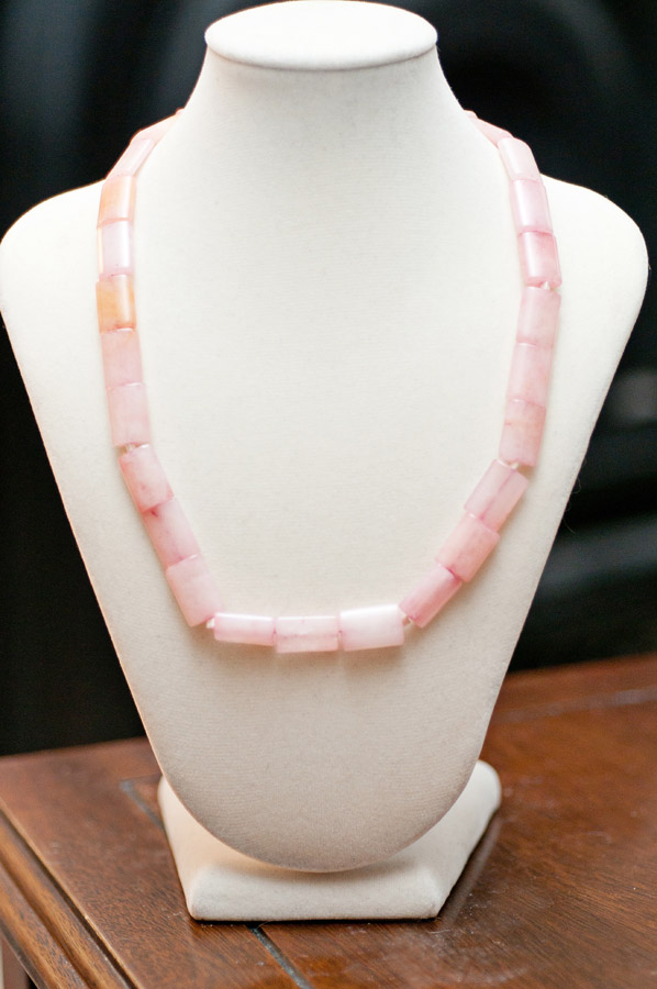  Pink-dyed quartz with japanese seed beads  17”  $24.95 