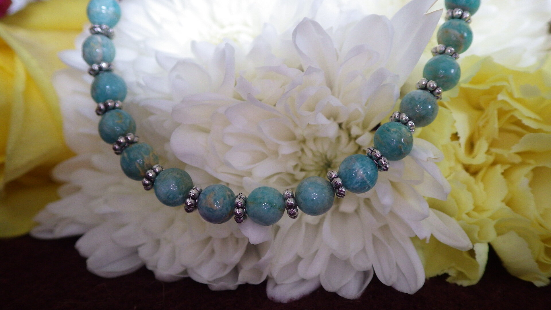  Amazonite with silver spacers and silver findings  18”  $34.95 