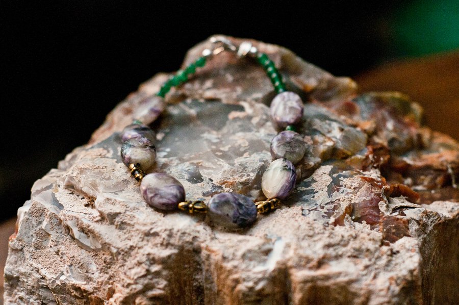  Dragonfly beads, charoite and green jade with silver findings  7.5-9”  $14.95 