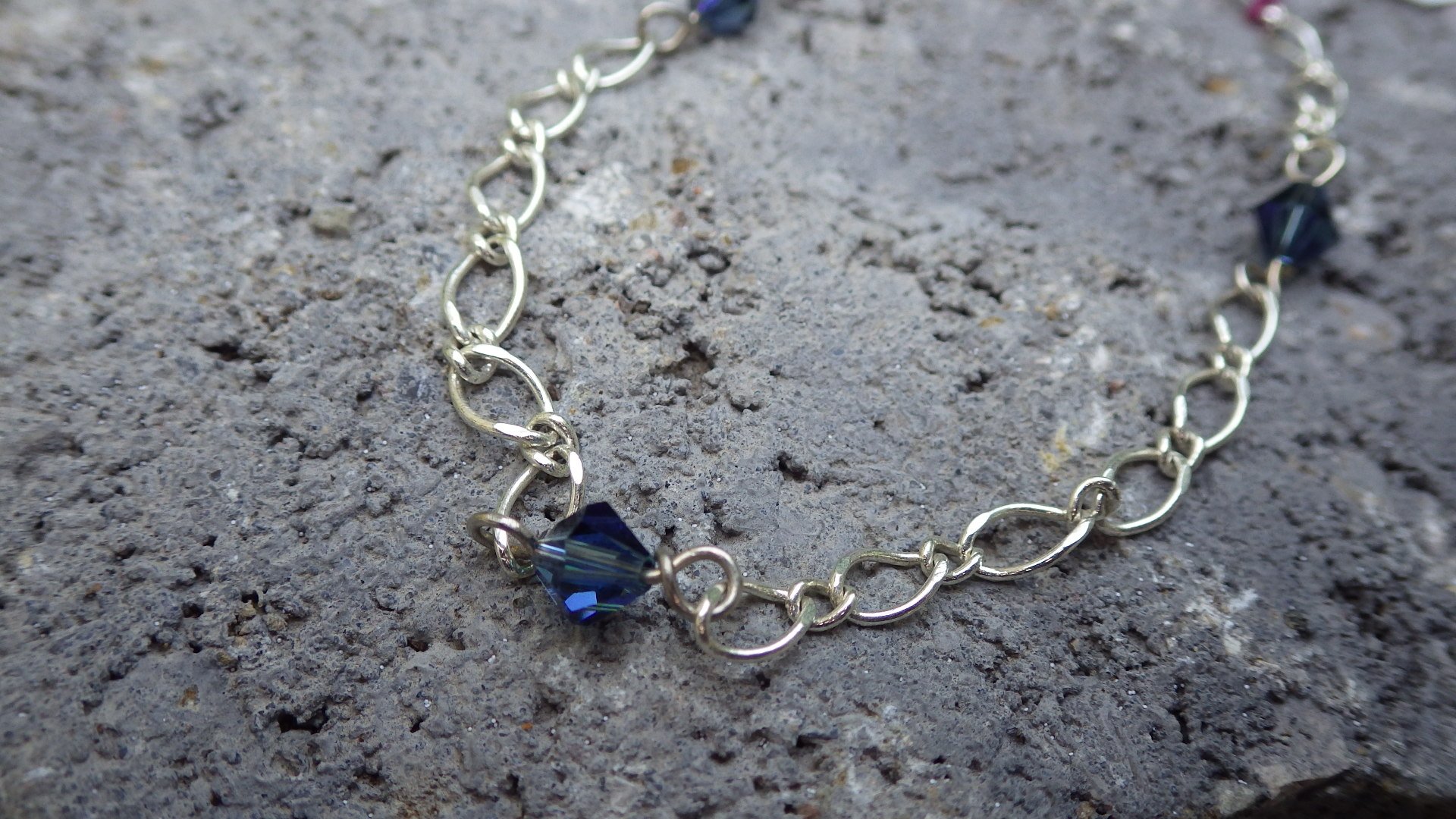  Dark blue Swarovski and silver chain  7.5-8.5”  $14.95 