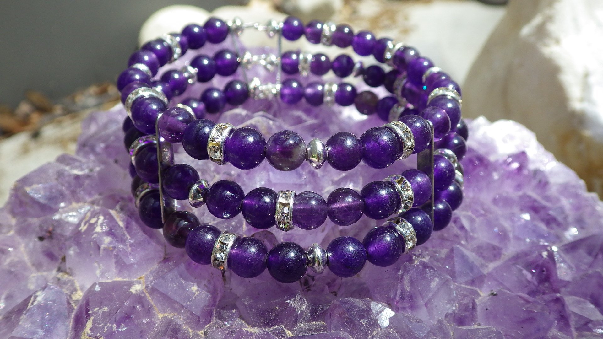  Amethyst with silver spacers wrap bracelet (memory wire)  $34.95 