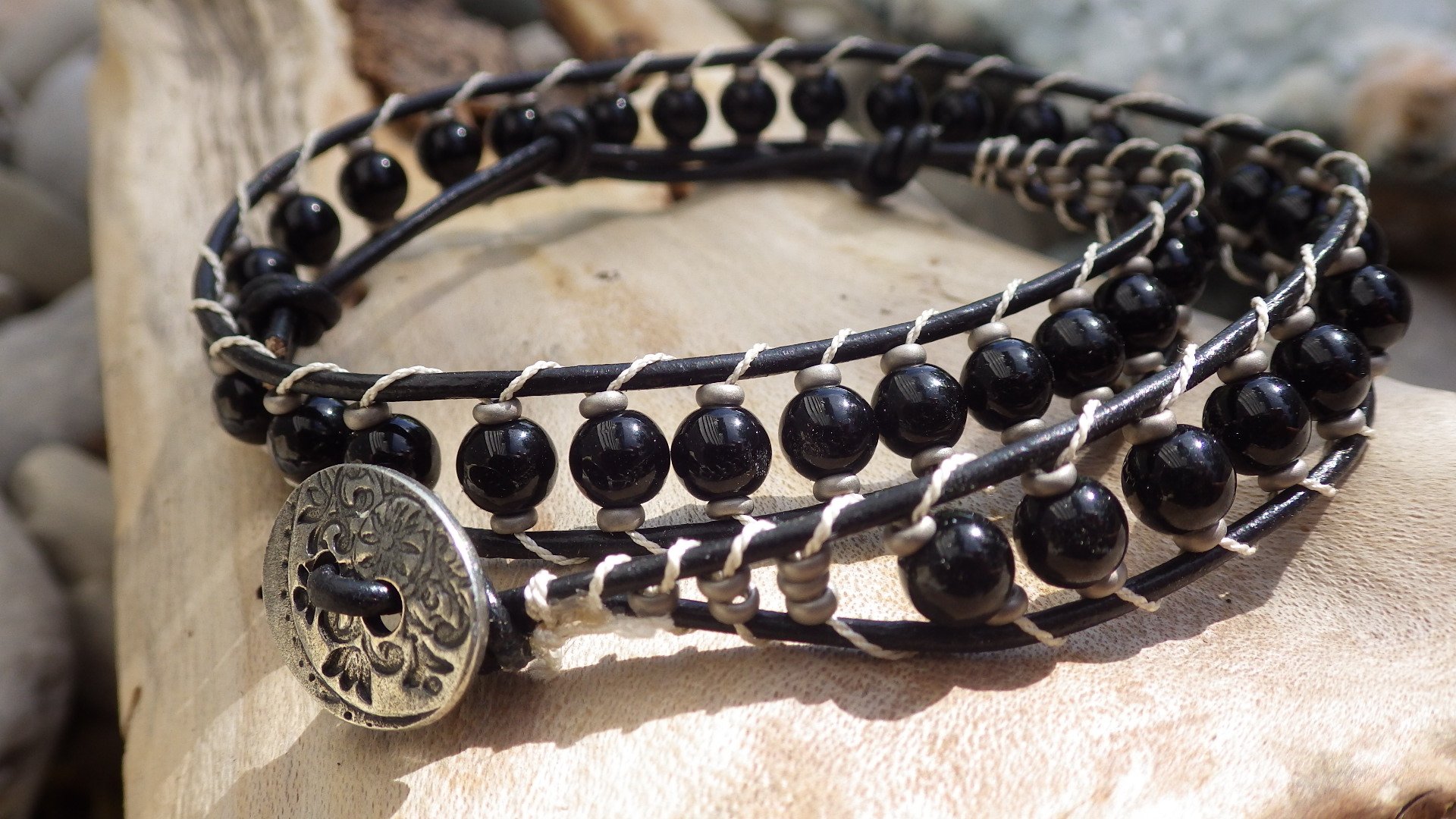  Black agate with grey accents wrap bracelet  $29.95 