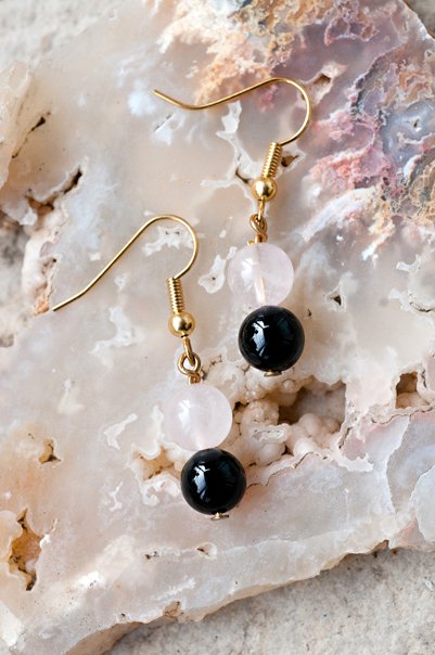  Pink quartz and black jade with gold findings  $12.95 