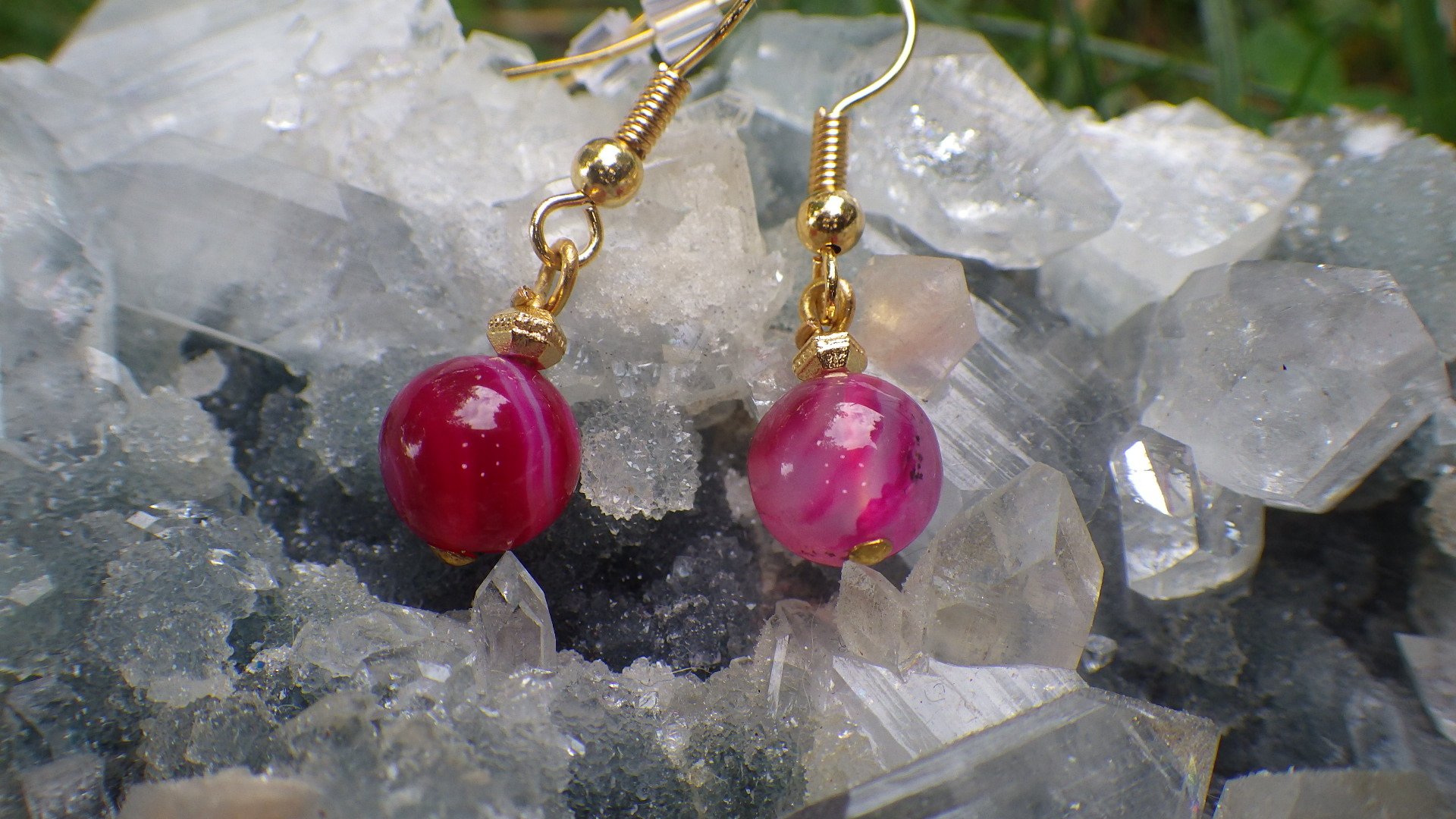  Pink-dyed agate with gold accents and gold findings  $12.95 