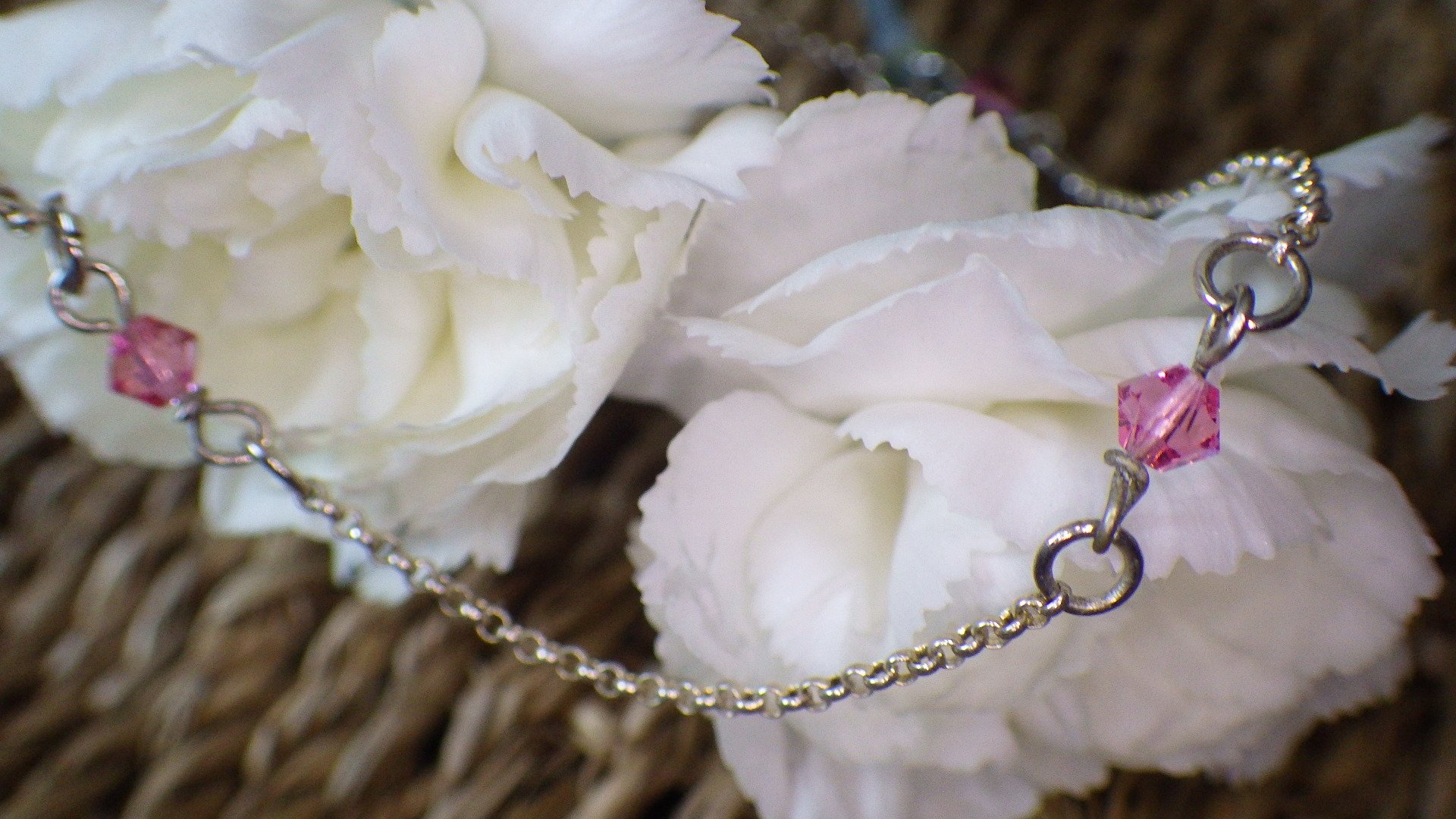  Pink Swarovski and silver chain  7.5-8.5”  $14.95 