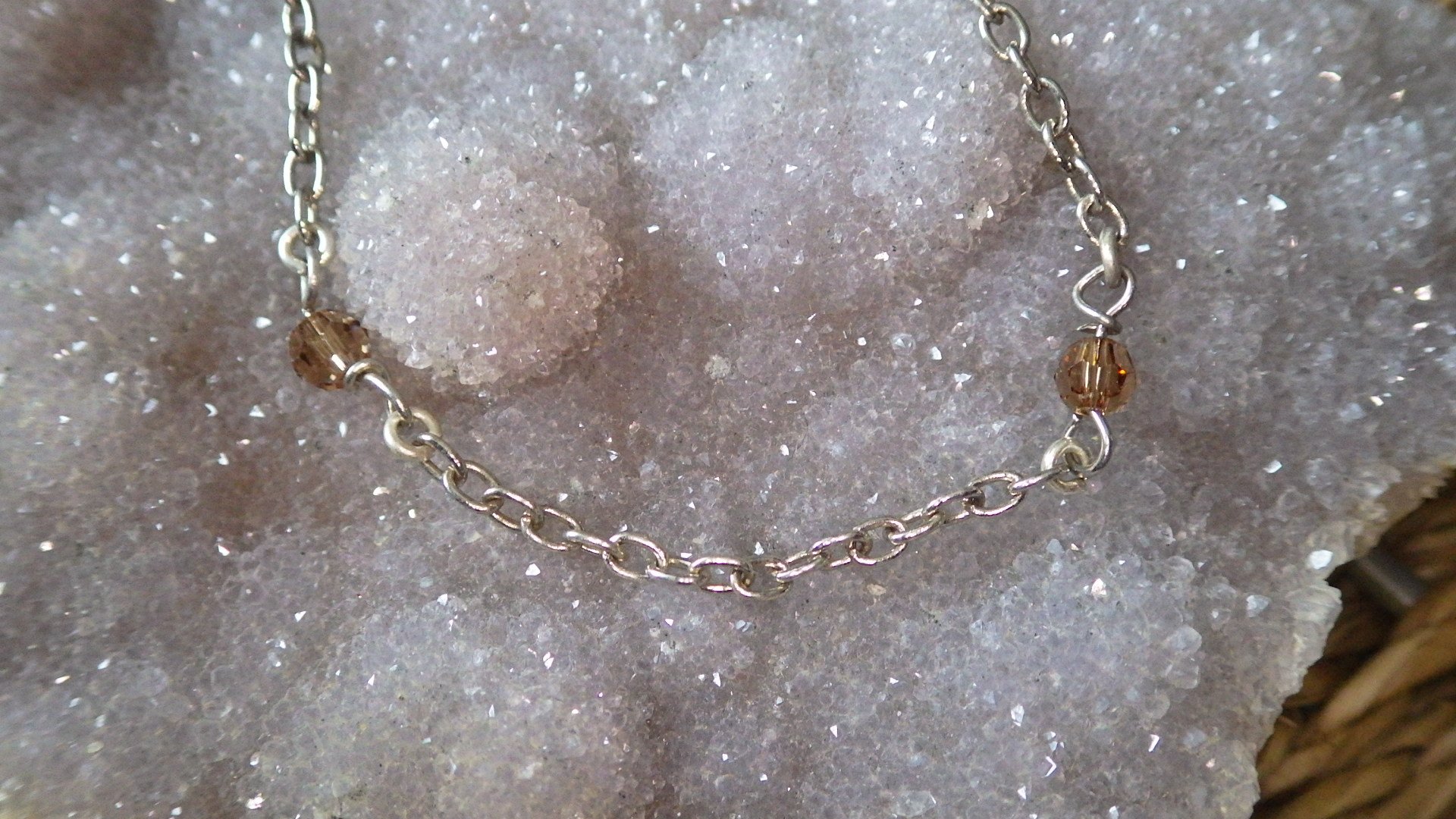  Brown Swarovski and silver chain  7.5-8.5”  $14.95 