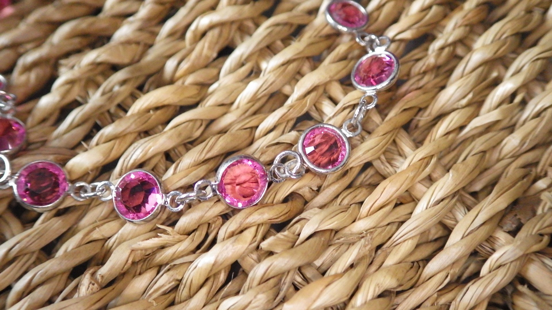  Pink Swarovski and silver chain  7.5-8.5”  $14.95 