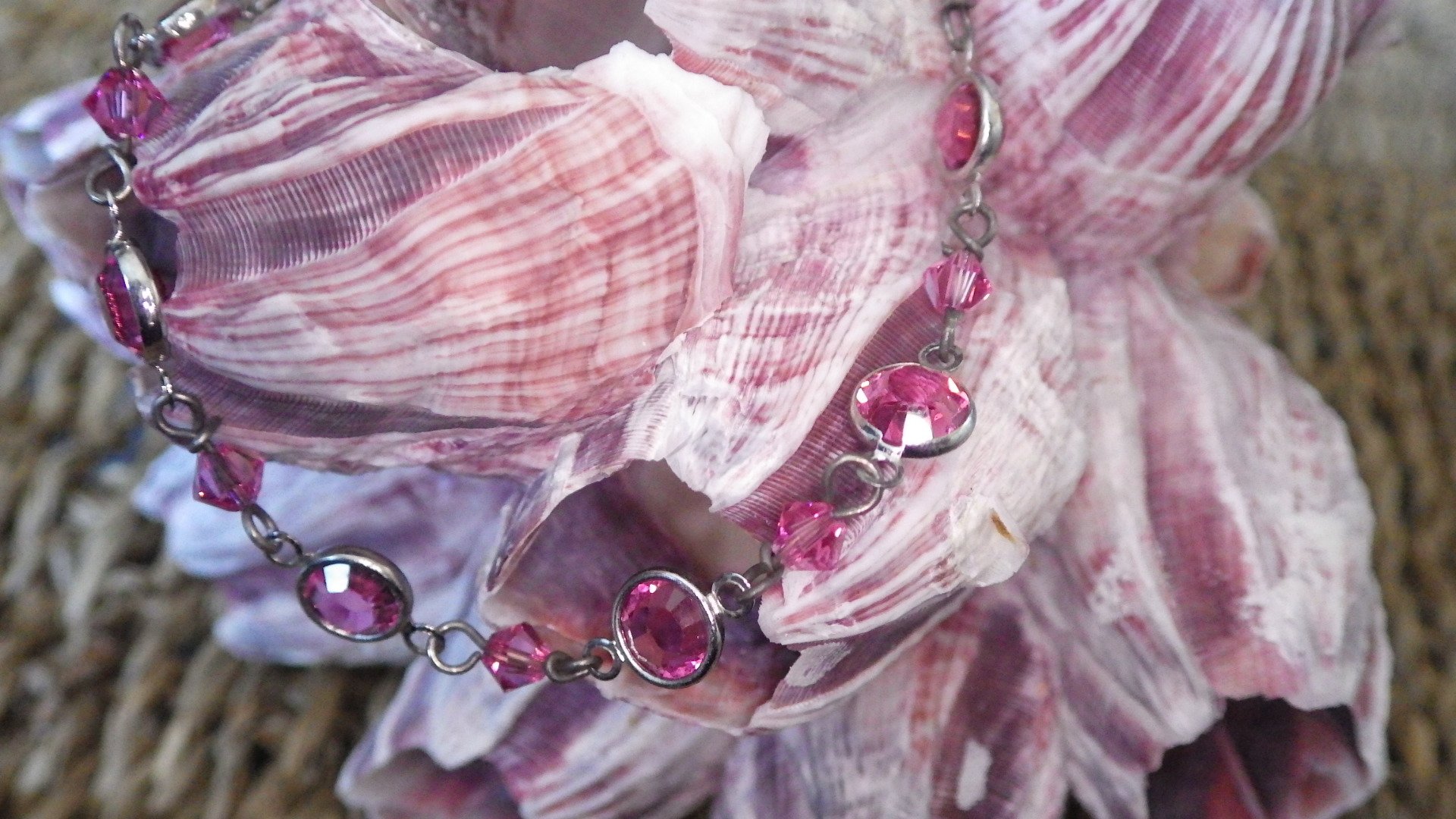  Pink Swarovski and silver chain  7.5-8.5”  $14.95 