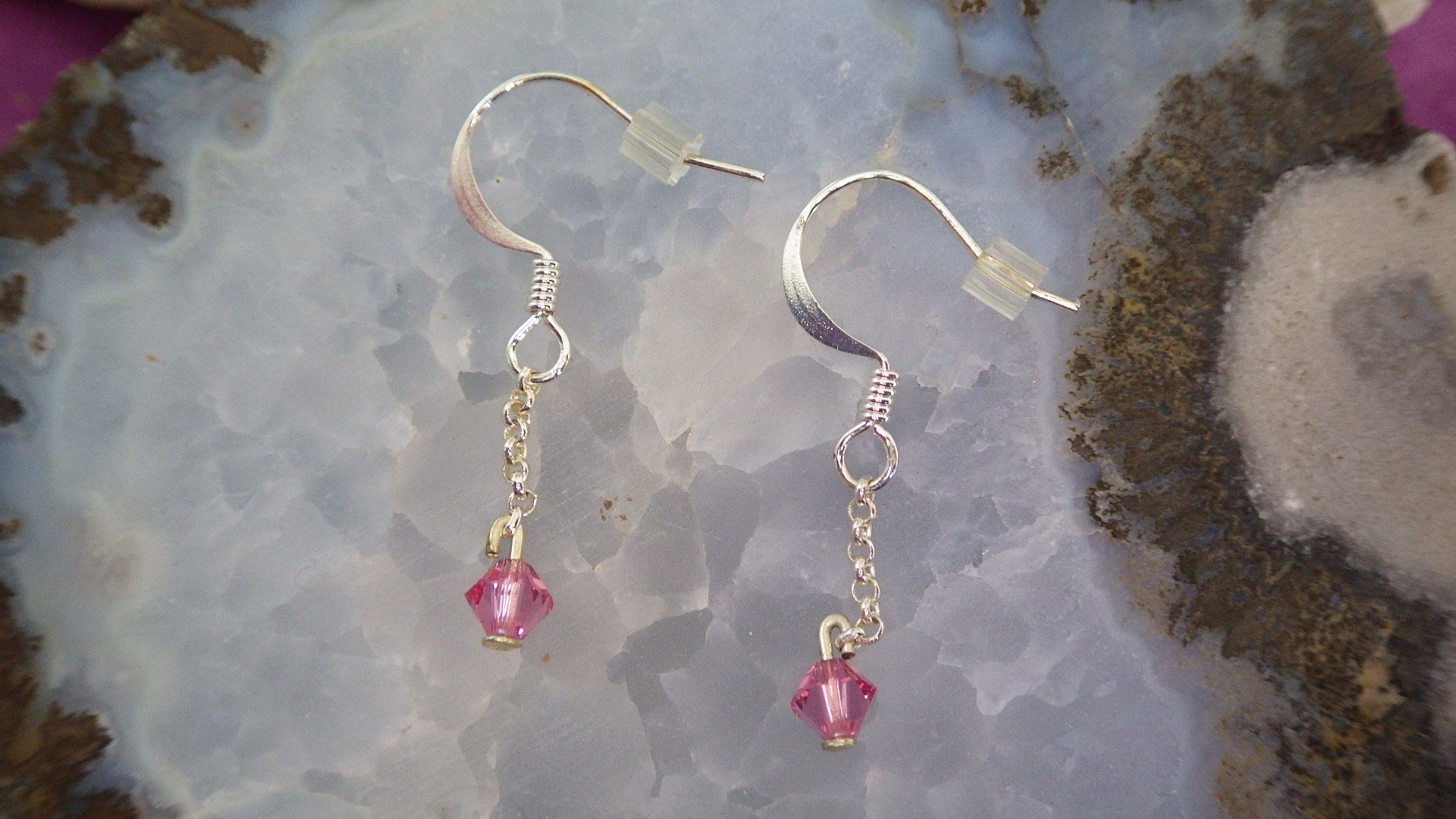  Pink Swarovski and chain with silver findings  $12.95 