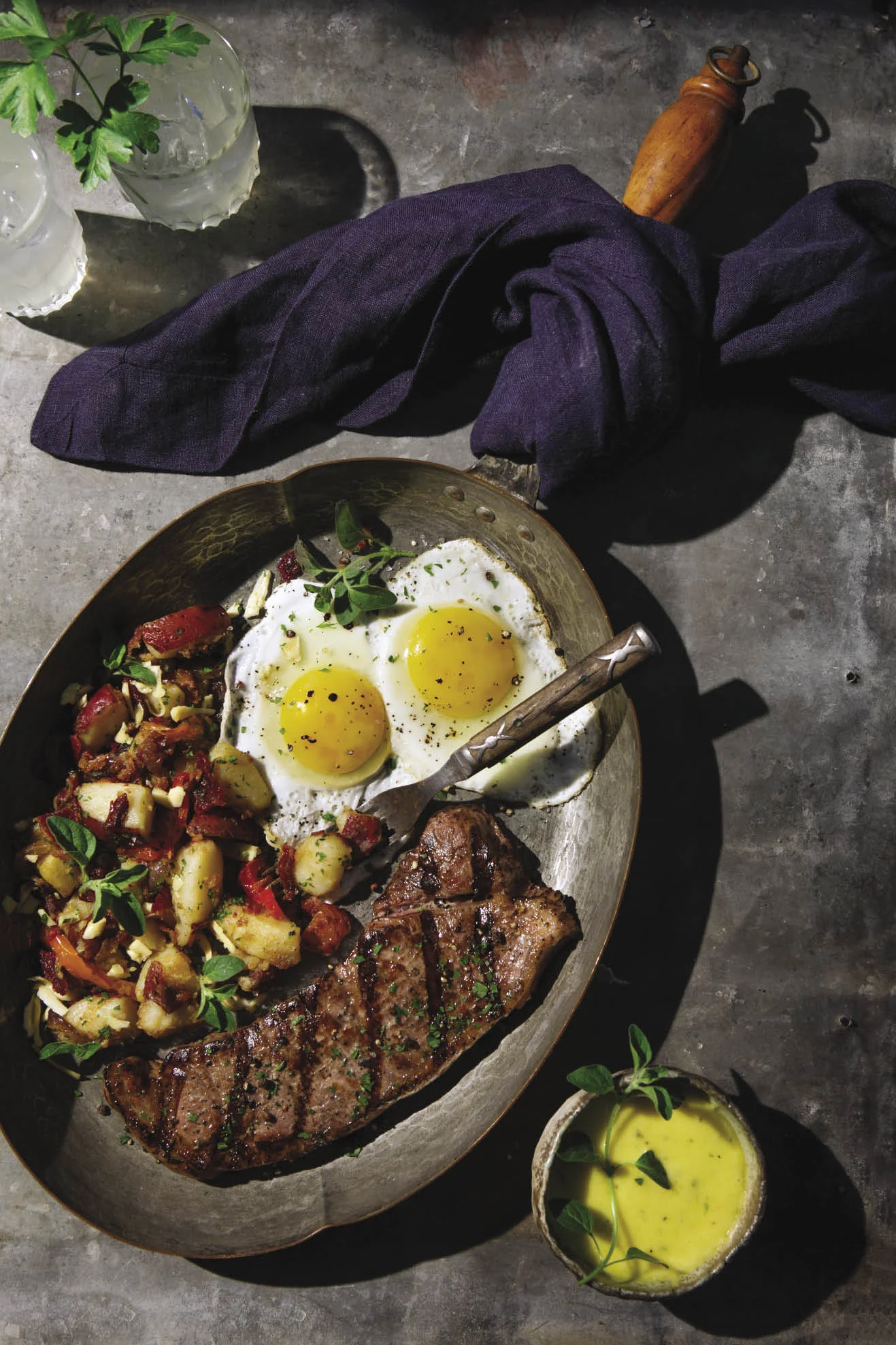 Food on dark, moody backgrounds is still trending. Photographer: Gina Weathersby , Food Stylist: Jeff Martin , Food: Steven Graham, MUNCH!