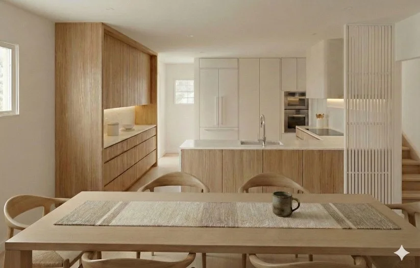 This kitchen gets a complete transformation featuring lighter, modern materials that reflect the lifestyle of this young family of three. 

By eliminating the header above the sink, the kitchen now flows seamlessly into the dining room, enhancing vis