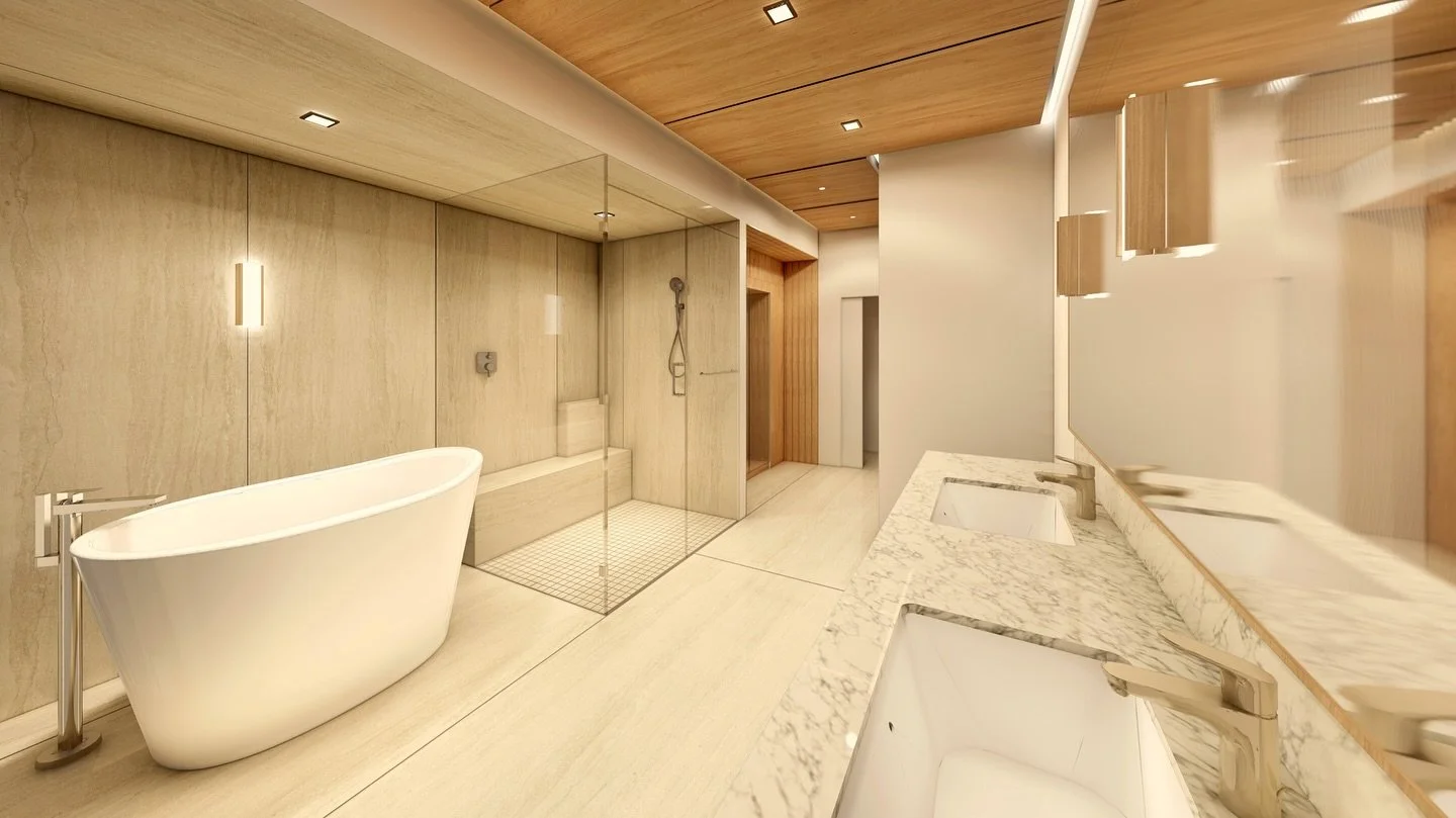 We&rsquo;re thrilled to reveal our latest design of a primary bathroom transformation! The client&rsquo;s wish list included both a soaking tub and an infrared sauna, a design challenge within the existing footprint. By lowering the ceiling and wrapp