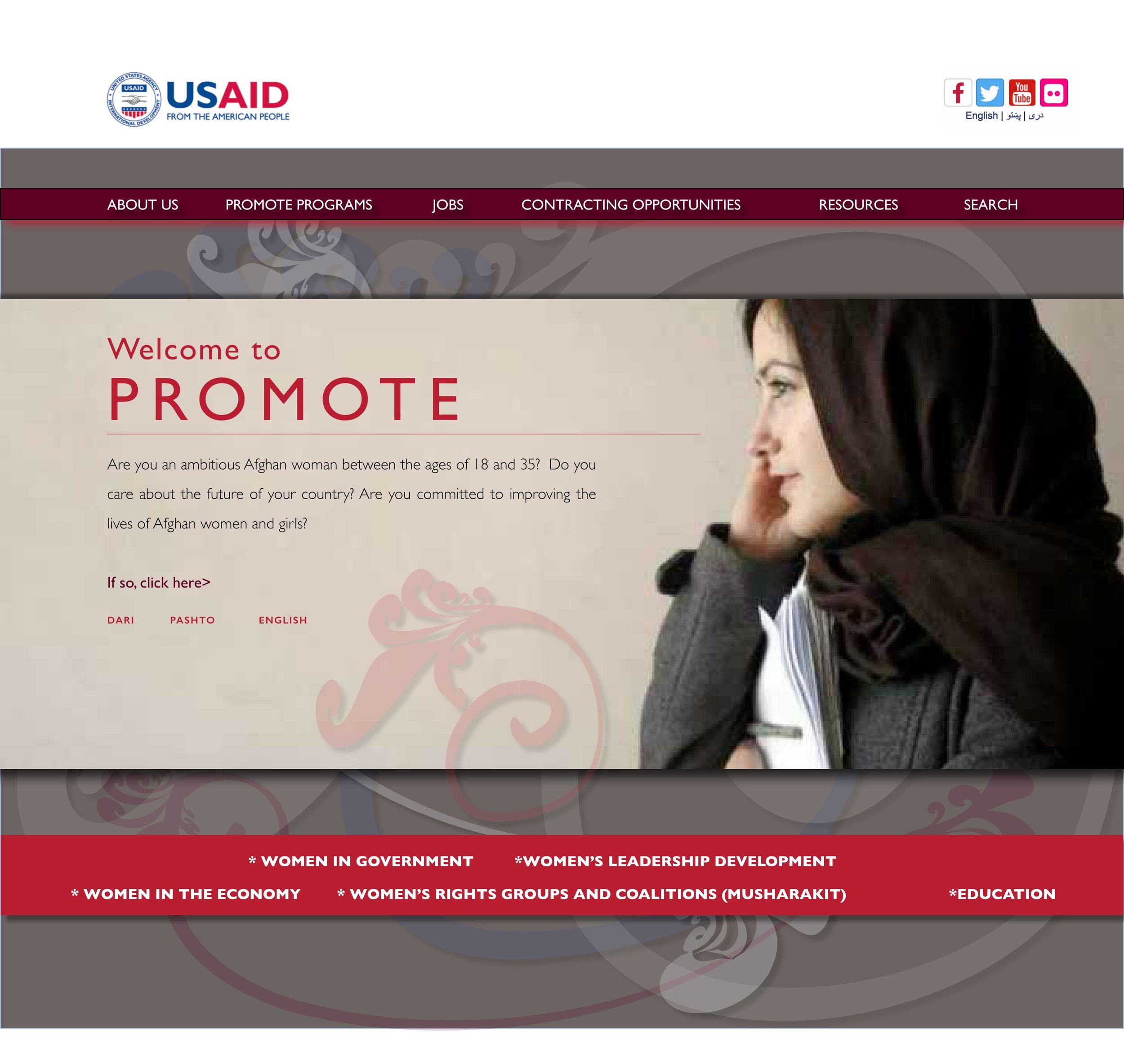 USAID Promote Website Homepage