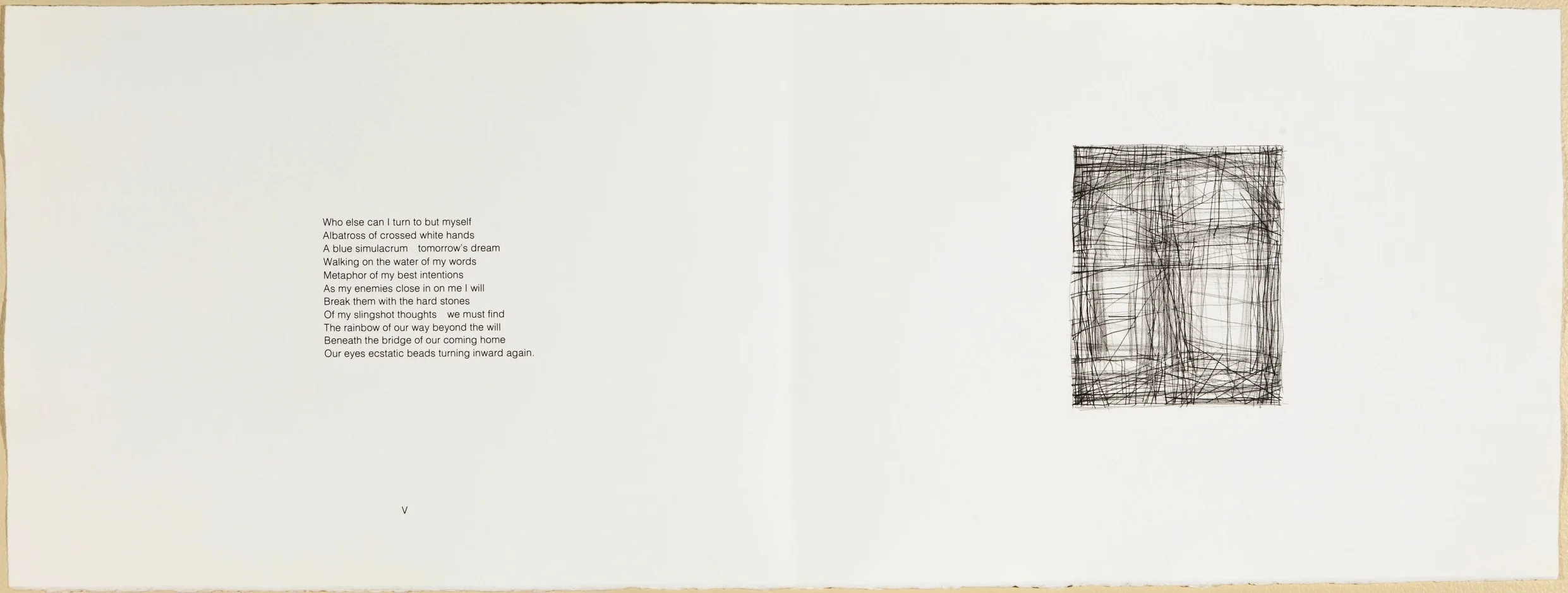 Page 5 of "Wanderers and Other Poems," a 1985 publication of a boxed edition of lithographs that accompany poems by Gary Pacernick.