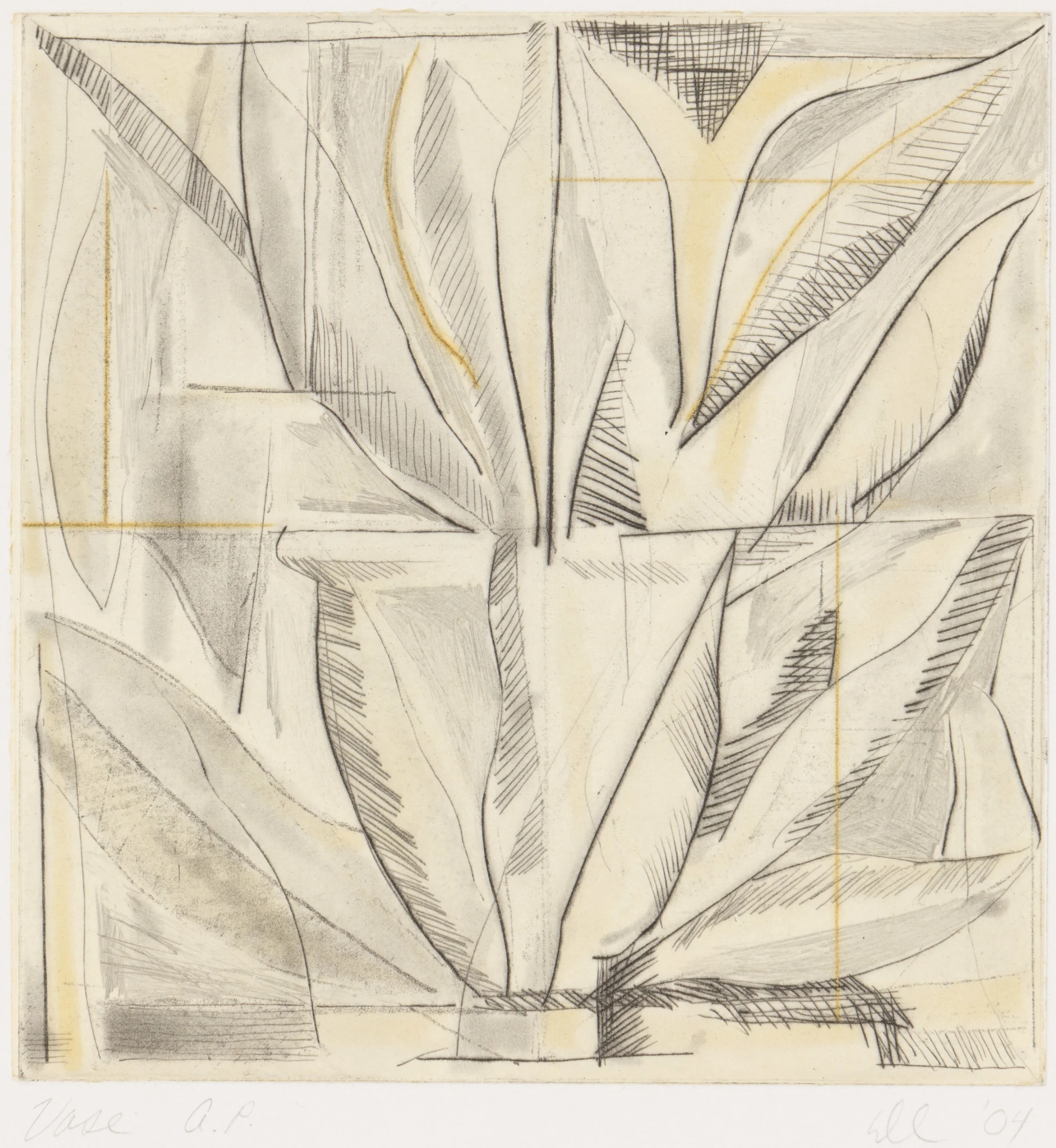 Vase. 2004. 6 × 5¾ in., 2 color intaglio – spit-bite, line etch, soft-ground, dry point and chine collé