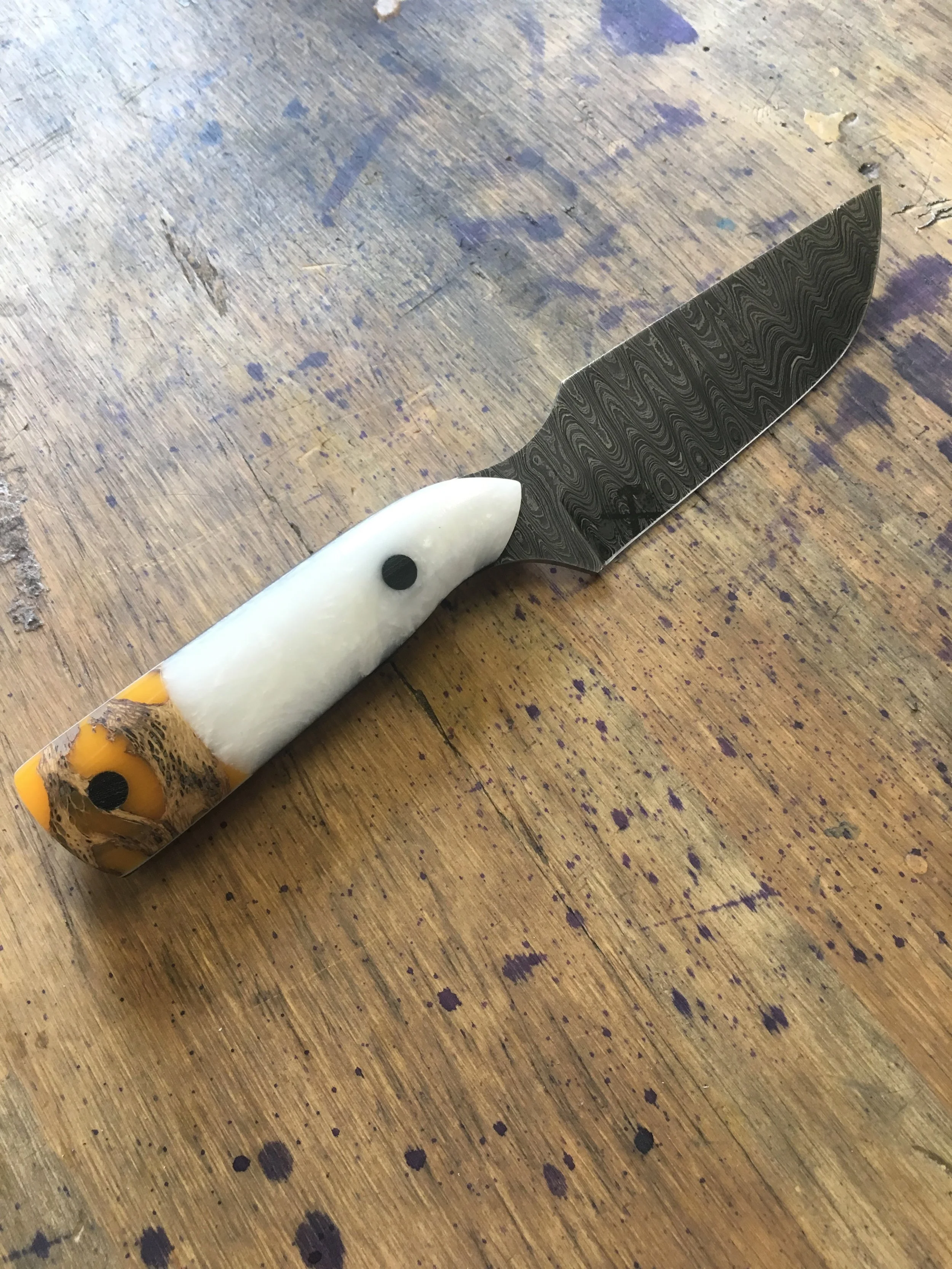 Damascus belt knife