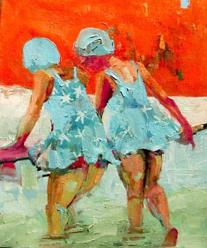 Blue Daisy Suits, Oil on canvas, 10" x 8"