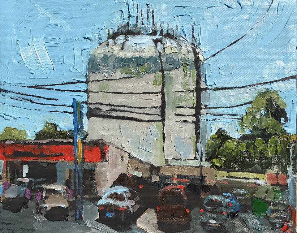 Water Tower, Oil on canvas, 8" x 10," 