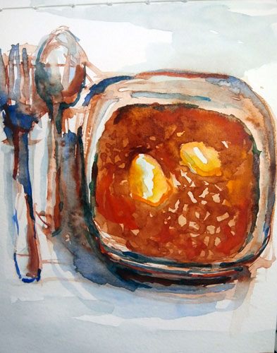Baked Beans, Watercolor on paper, 8" x 6"