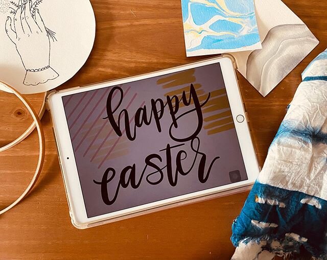 Happy Easter! Today has been filled with love, cake and spring time crafts. Oh and an Animal Crossing Treasure Hunt. #practicemakesprogress #happyeaster #procreate #calligtaphy #handlettering #shibori #embriodery #marbledpaper #watercolor #watercolor