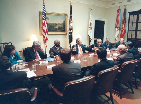  President George W. Bush and his team meeting with UN Secretary General Kofi Annan and his team in the White House to discuss Afghanistan (2001) 