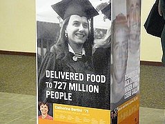  Catherine Bertini alumni poster at University of Albany &nbsp;- Delivered Food to 727 Million People Banner 